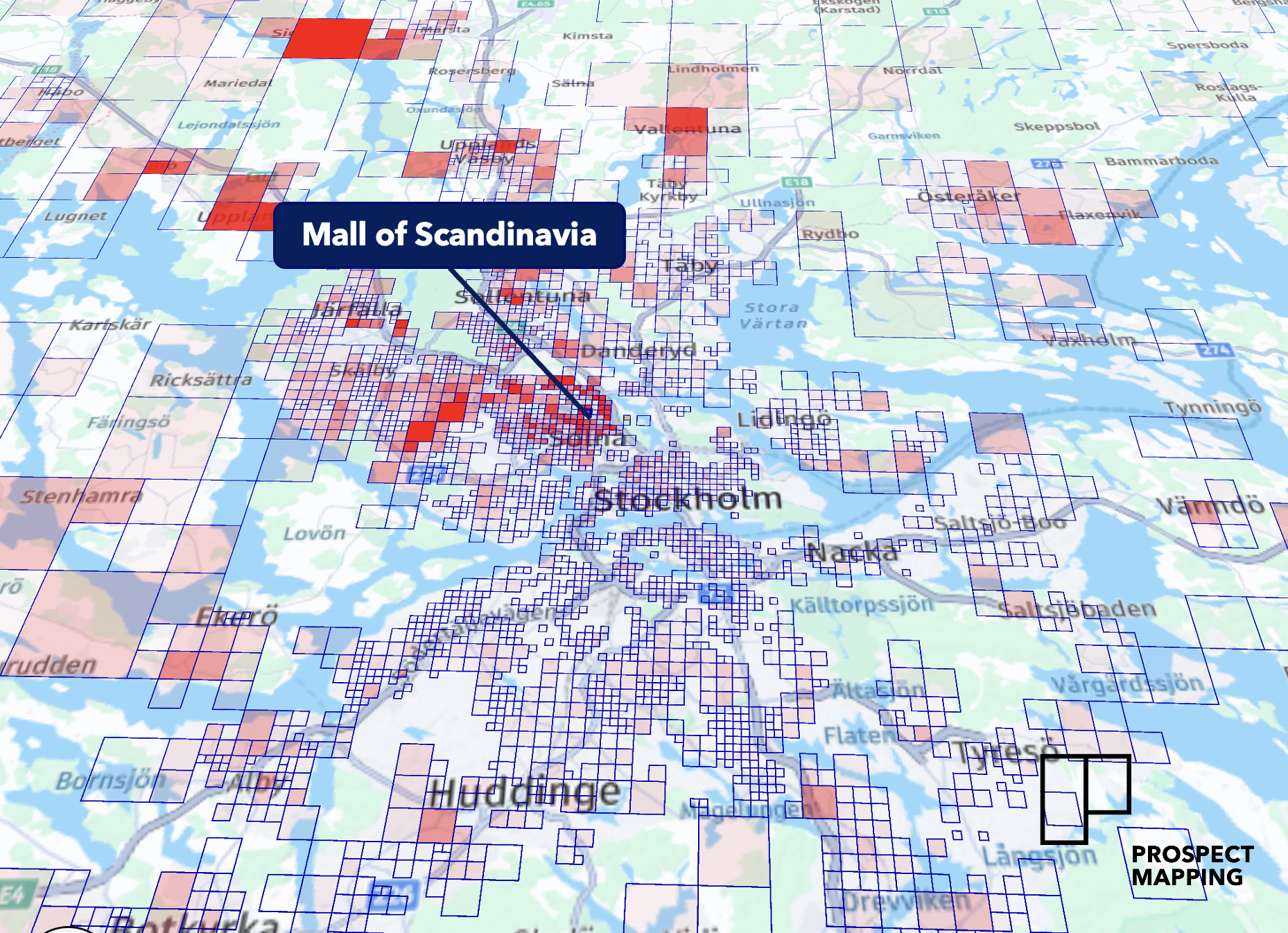 Värmekarta besöksflöden Mall of Scandinavia